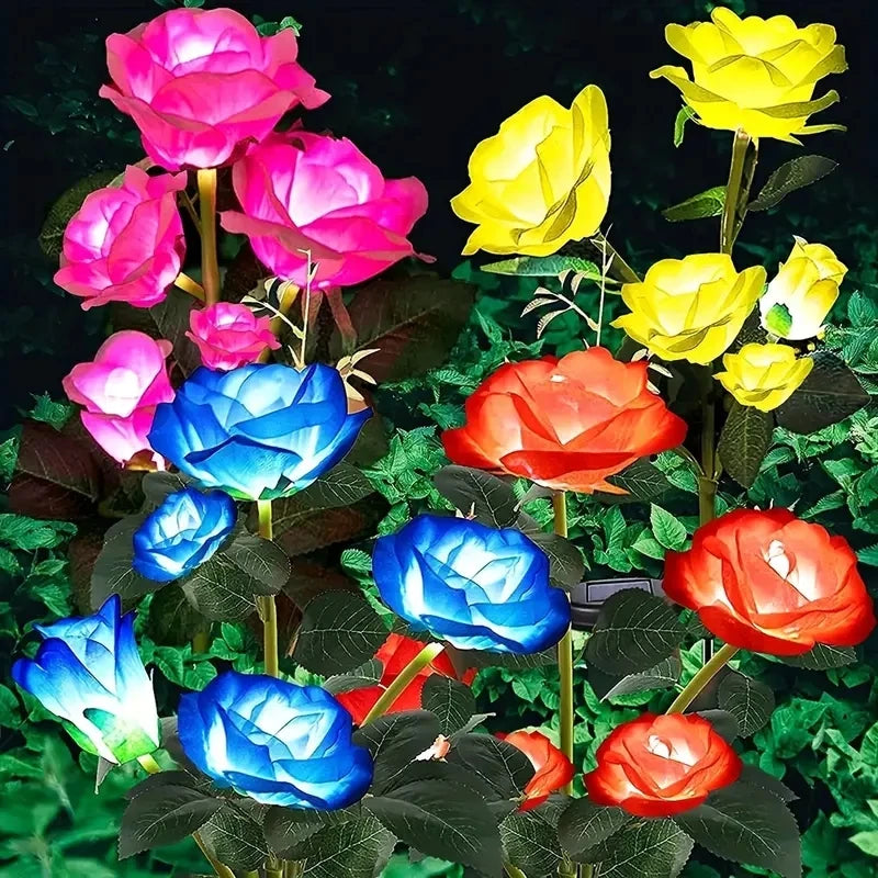 5 Heads LED Solar Rose Lights Simulated Rose Flower Lamp Landscape Garden Lighting Home Christmas Halloween  Decoration