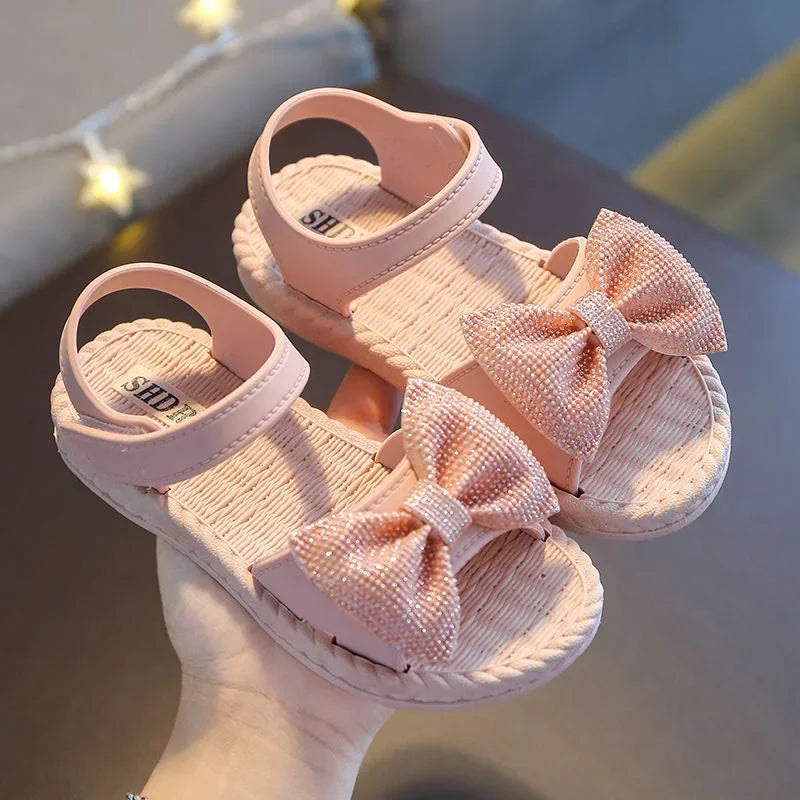 sandalias 2023 Summer's Princess Child Sandals Bow Tie Girls' Shoes Fashion Casual Non Slip Kids Shoes Beach Shoes zapatos niña