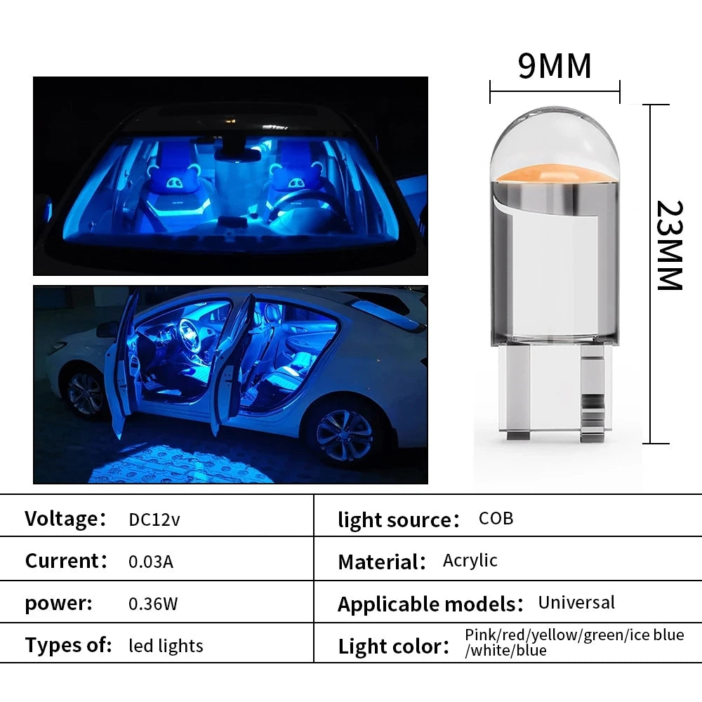 10X New W5W LED Canbus T10 Car Lights COB Glass Interior Parts Bulbs 6000K White Auto License Plate Lamp Dome Read Light 12V