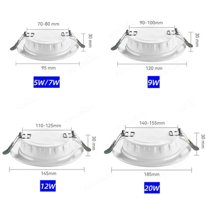 10pcs/Lot LED Downlight 5W 7W 9W 12W 20W 220V Recessed Ceiling Lamp  Round LED Panel Down Lights Spotlight Lighting