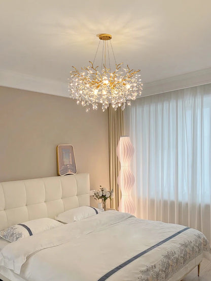 Christmas Water Drop Chandelier Used For Dining  Living Room Bedroom Study Room Golden Dimmable Remote Control Home Decoration