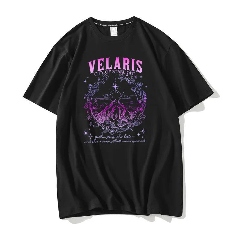 Velaris City Of Starlight Acotar Tshirt 2 Side Patten Cotton Tee Large Size Loose Oversize Retro Shirt Fantasy Apparel Y2K Top