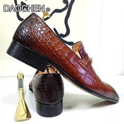 LUXURY BRAND MEN LEATHER SHOES BROWN BLACK CASUAL DRESS SHOES MAN SLIP ON MENS SHOES WEDDING OFFICE HORSEBIT LOAFERS MEN