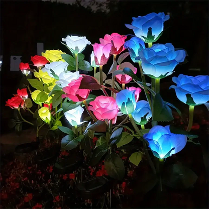 5 Heads LED Solar Rose Lights Simulated Rose Flower Lamp Landscape Garden Lighting Home Christmas Halloween  Decoration