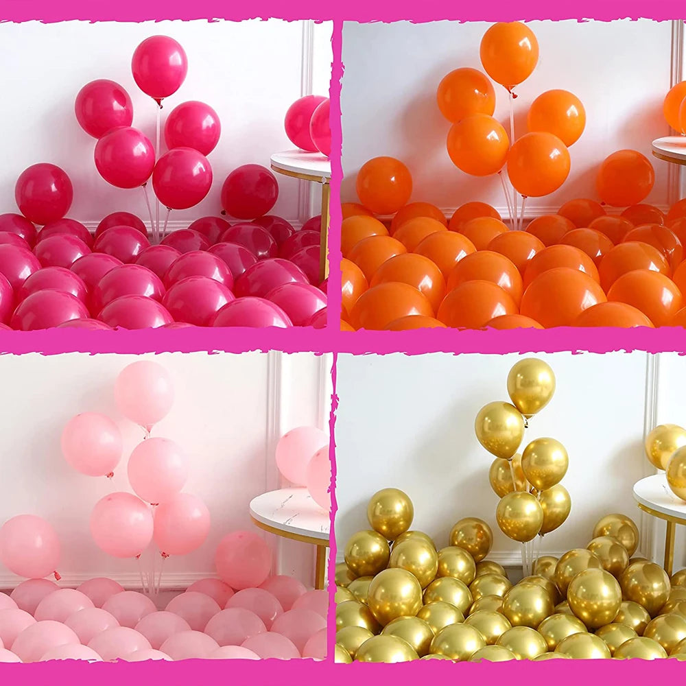 156pcs Hot Pink Orange Metallic Gold Balloon Garland Arch Kit for Summer Wedding Birthday Party Decorations Baby Shower Supplies