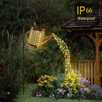 Solar Watering Can Lights LED Outdoor Metal Waterproof Hanging Lantern String Lights Garden Lawn Pathway Lights Yard Decorations