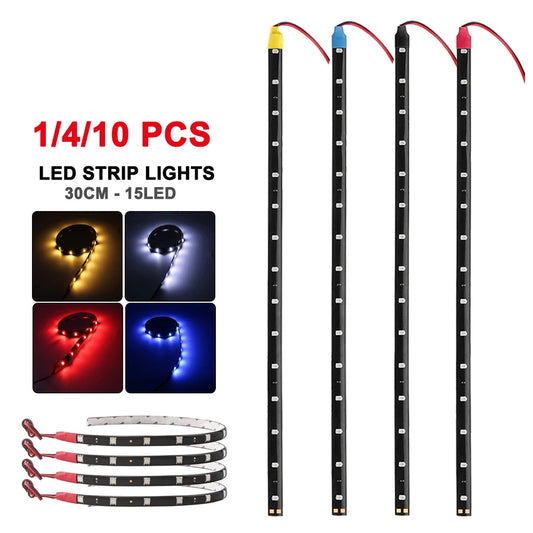 1/4/10 30CM LED Strip Lights Car Styling Decorative Ambient Light 15SMD Waterproof LED Flexible Atmosphere Light Red Yellow Bule