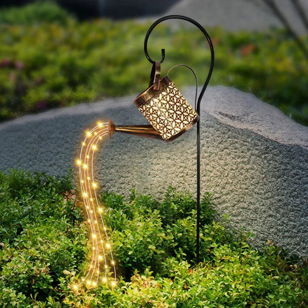 Solar Watering Can Light Water Can Solar Lights Garden Decorative Solar Waterfall Lights IP65 Landscape Kettle Hanging Light