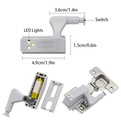 10pcs Led Motion Sensor Cabinet Light Cupboard Closet Wardrobe Door Inner Hinge Night Lamp for Kitchen Bedroom with Battery