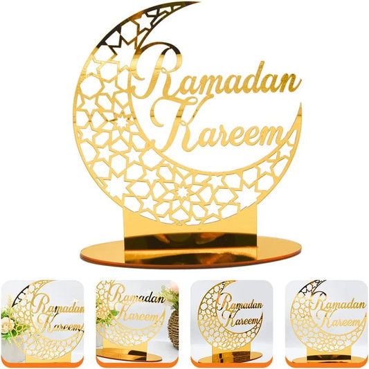 Eid Mubarak Acrylic Ornament Ramadan Desktop Gold and Silver Star Moon Hollow Out Decoration Islamic Muslim Party Decor Supplies