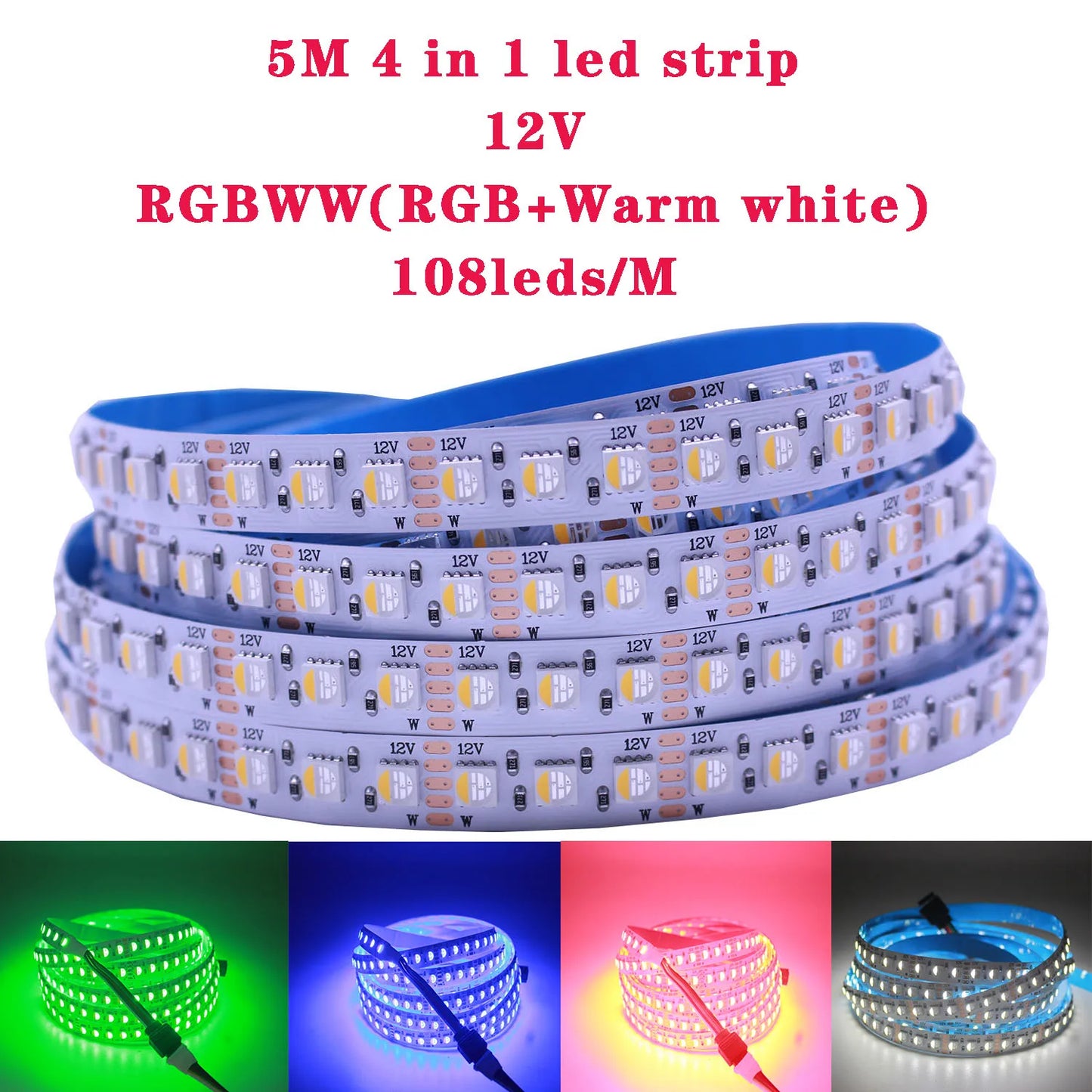 12V 24V SMD5050 RGBW RGBWW LED Strip RGB White RGB Warm White 4 in 1 LED Chip,60 120 108LED/M IP20 IP65 IP67 Waterproof LED Tape