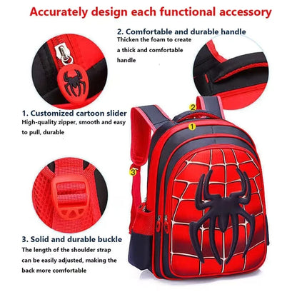 Spider King Kids Backpack: Waterproof Nylon & Large Capacity for 2-16 Year Olds