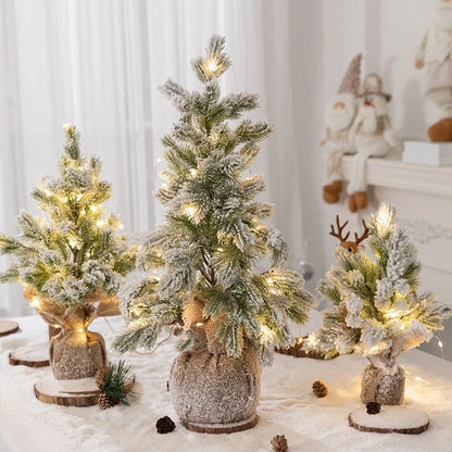 Artificial PE White Snow Christmas Tree with lights Ornament Adornment Desktop Decoration Christmas Home Party Supplies