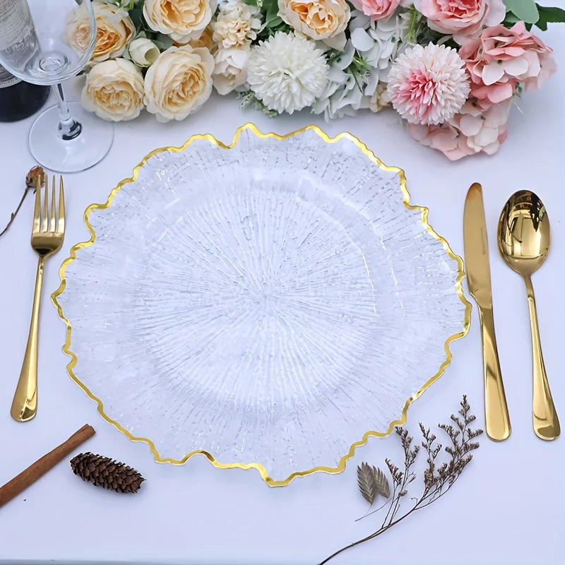 6Pcs Golden Reef Charger Plates Clear Charger Plates Wedding Decoration Party Decor Party SuppliesHoliday Decor Holiday Supplies