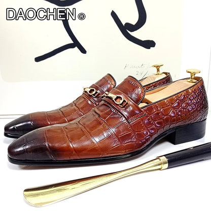 LUXURY BRAND MEN LEATHER SHOES BROWN BLACK CASUAL DRESS SHOES MAN SLIP ON MENS SHOES WEDDING OFFICE HORSEBIT LOAFERS MEN