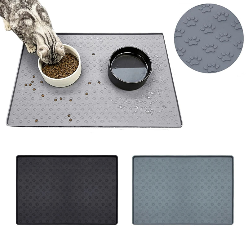 Pet Placemat Pet Food Mat Dog Cat Feeding Mat Silicone Dog Dish Mats for Floors Waterproof Slip Dog Bowl Mat with Raised Edges