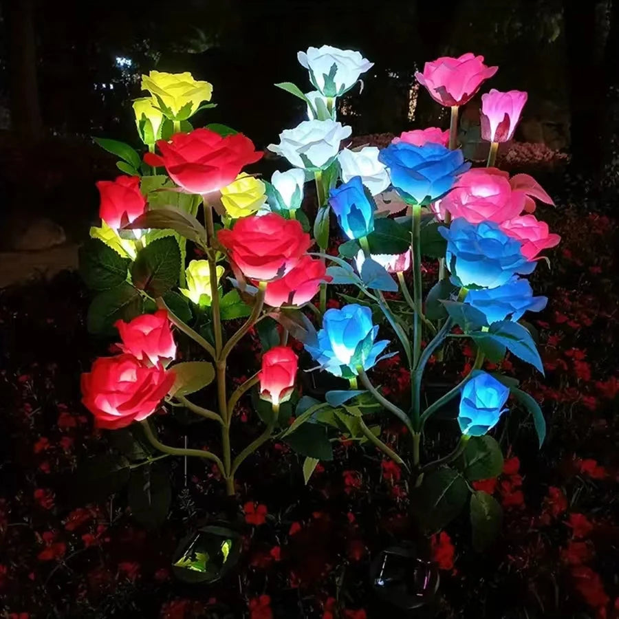 5 Heads LED Solar Rose Lights Simulated Rose Flower Lamp Landscape Garden Lighting Home Christmas Halloween  Decoration