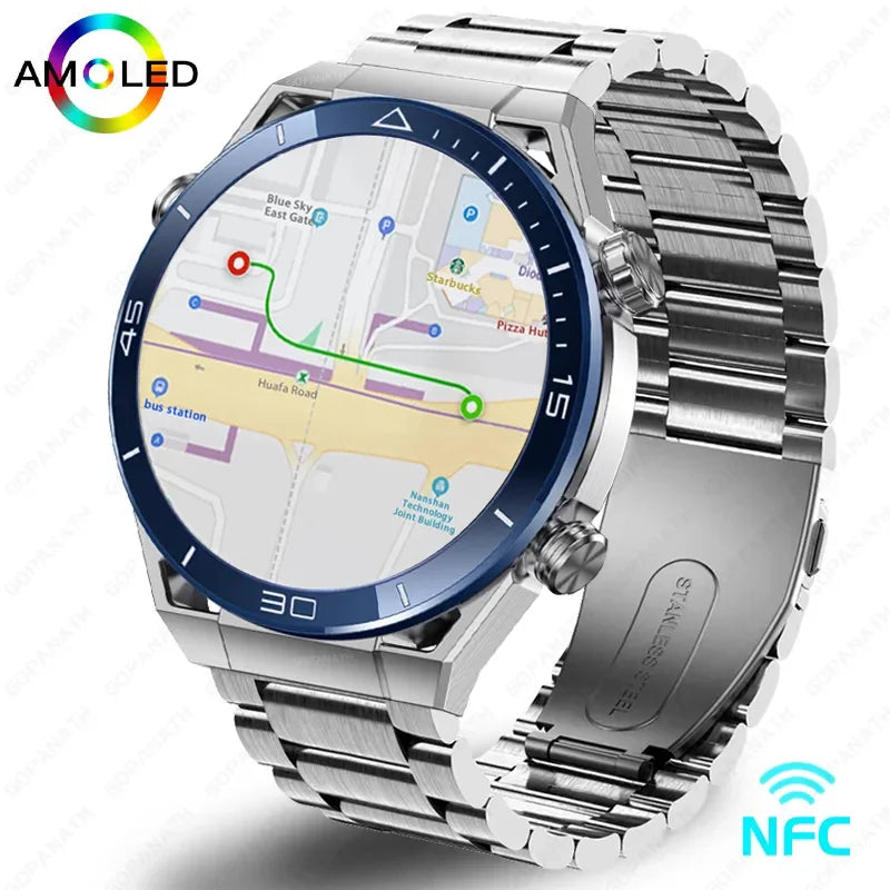 For Android IOS NFC Smart Watch Men GPS Tracker AMOLED 454*454 HD Screen Heart Rate ECG+PPG Bluetooth Call SmartWatch 2024 New