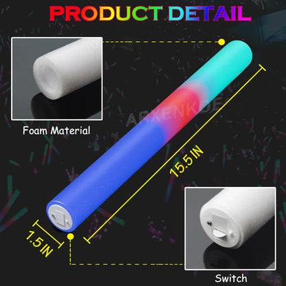 12/30 Pcs LED Foam Glow Sticks Bulk Colorful RGB Light Up Sticks Glow in The Dark Party Supplies for Wedding Birthday Rave