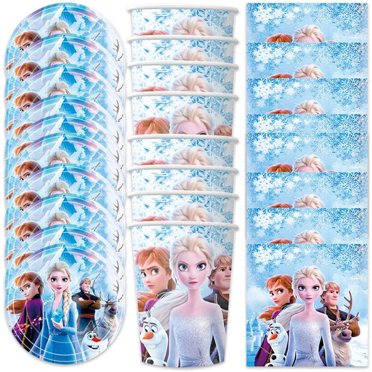 60pcs/lot Frozen Princess Theme Happy Birthday Party Decorations Tableware Set Cups Plates Napkins Baby Shower Events Supplies