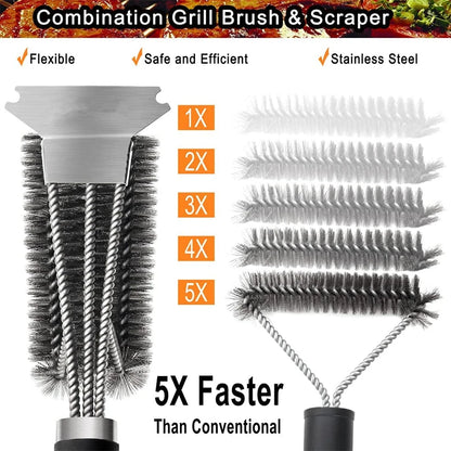 LMETJMA Safe Grill Brush and Scraper with Deluxe Handle 18 inch Grill Cleaner Brush Stainless Steel Bristle Grill Brush JT61