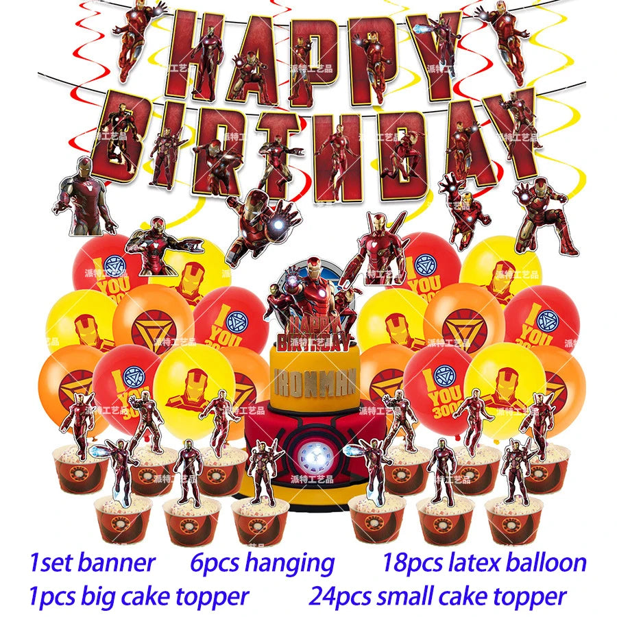 Super Hero Birthday Party Decoration The Avengers Balloon Spiderman Iron Man Hulk Party Supplies Tableware Banner Backdrop