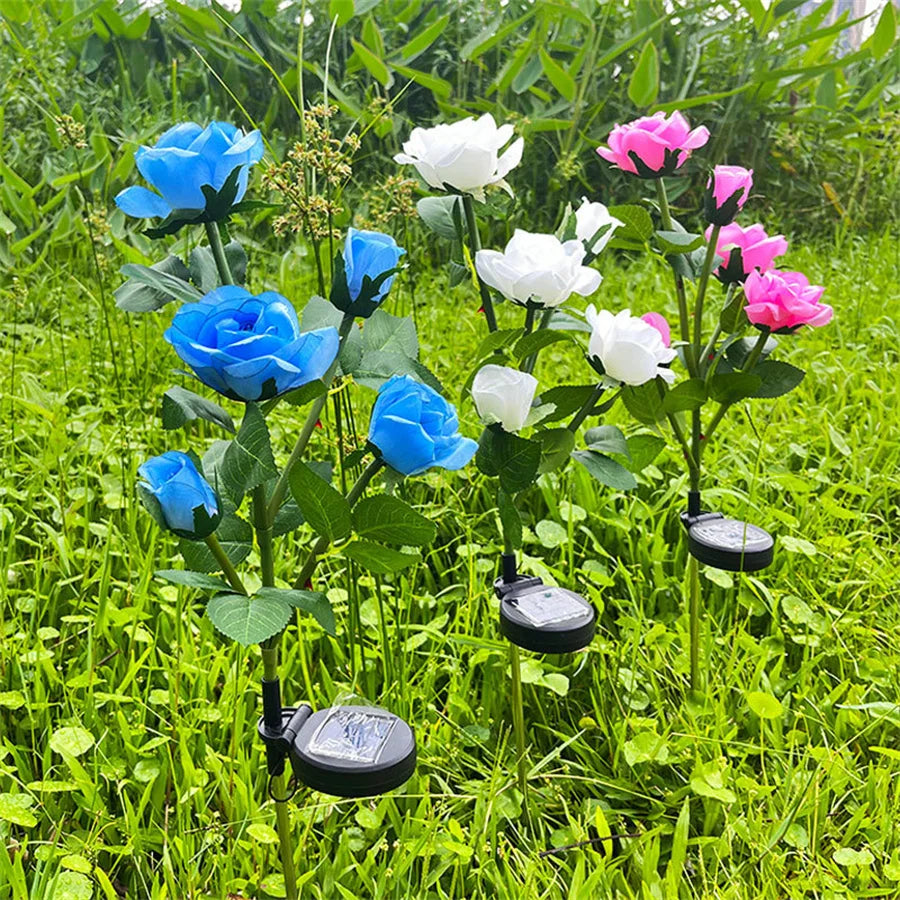 5 Heads LED Solar Rose Lights Simulated Rose Flower Lamp Landscape Garden Lighting Home Christmas Halloween  Decoration