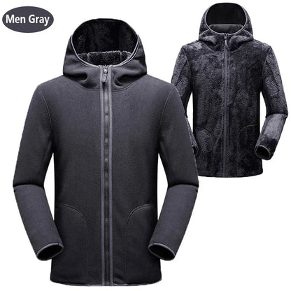 Unisex Reversible Hoodie Women Pullover Sweatshirts Winter Warm Polar/Coral Fleece Hooded Jacket Ladies Flannel Coat Hoody