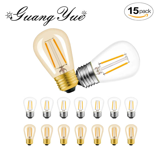 15Pcs S14 Plastic Vintage LED Light Bulbs E27 220V E26 220V 2W Warm White Shatterproof String Light Outdoor Wedding Decoration