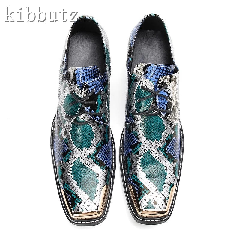 Brand Design Snake Pattern Leather Man Shoes Luxury Square Toe Lace Up Party Wedding Business Formal Oxford Shoes Size 38-47