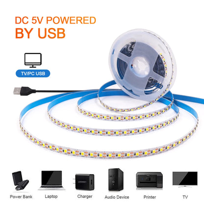 5V 2835 LED Strip Light 3mm 5mm 8mm PCB Width 120Leds/m Flexible LED Tape Ribbon Diode USB/2PIN Wire Led Lights for Room Decor