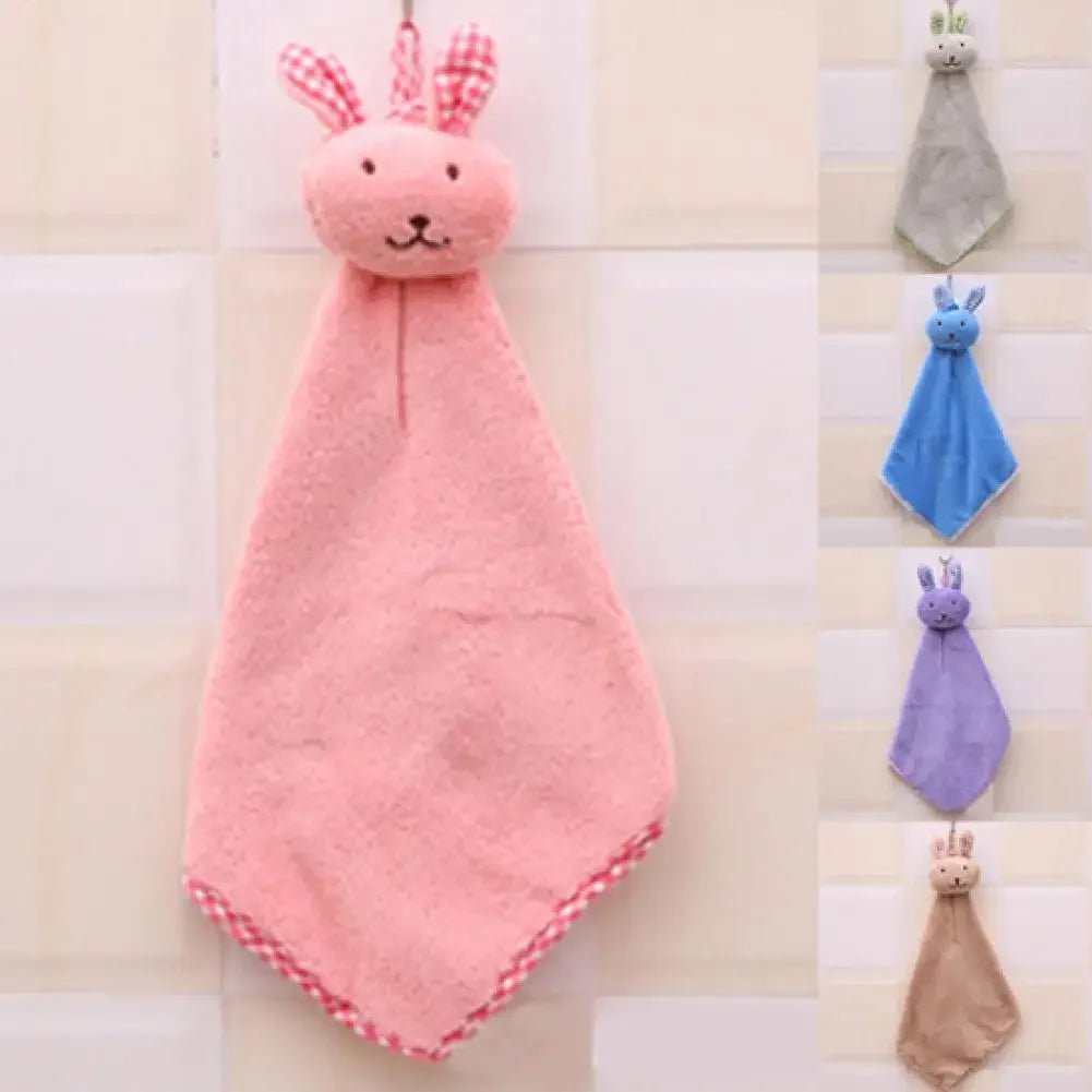 Skin-friendly Baby Hand Towel Cartoon Cute Animal Rabbit Plush Kitchen Soft Hanging Bathing Towel For Children Bathroom Kitchen