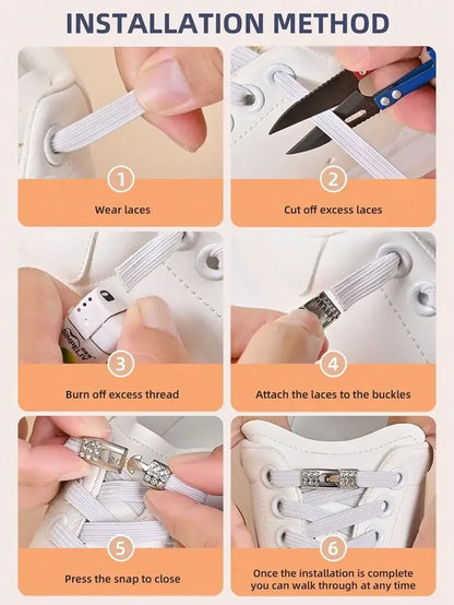 Fashion Elastic No Tie Shoelaces Rhinestone Cross Lock Tieless Shoelace Flat Shoe Laces Suitable for Sneakers and Athletic Shoes