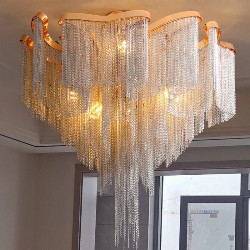 Modern Led Tassels Chain Ceiling Chandelier Aluminum Luxury Chain Ceiling Light Living Room Bedroom Kitchen Villa Decor Lighting