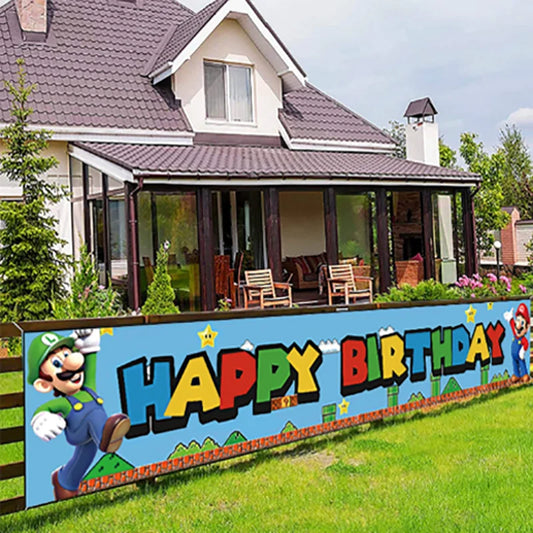 50x300cm Super Mario Birthday Banner Outdoor Flag Decorate Children's Birthday Party Supplies Fun Hang Banners Garten House Gift