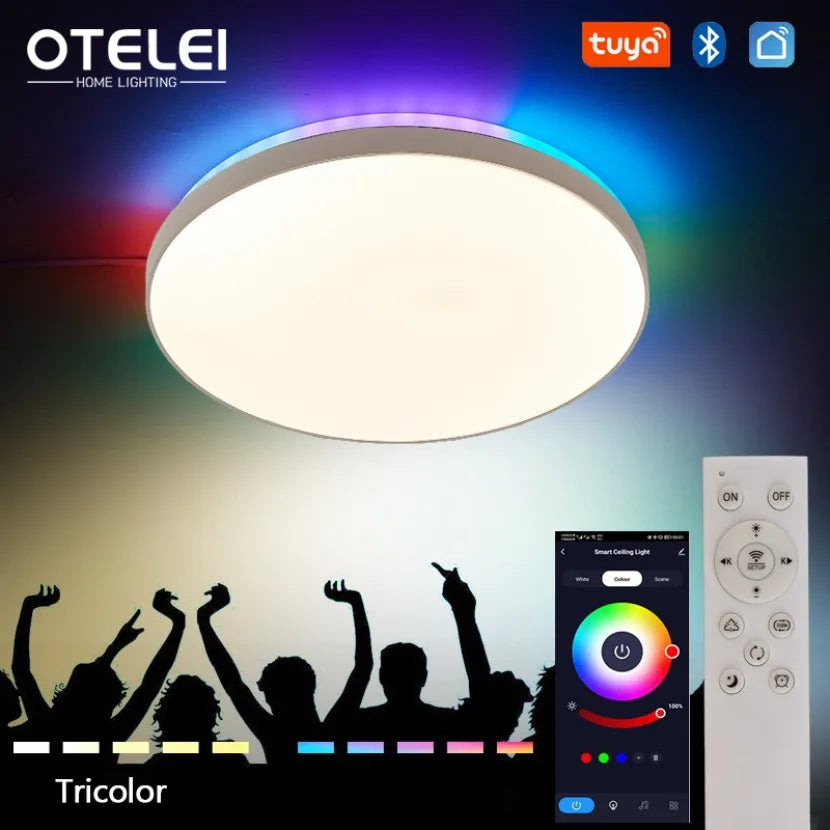 Tuya Intelligent LED Ceiling Light RGB Backlight Color Illumination with Remote Control Bluetooth APP Dimmable Home Light