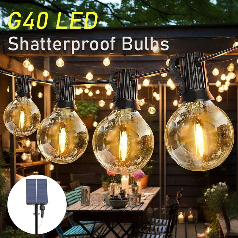 21Meters Solar String Light Bulbs G40 Outdoor Patio Decoration Waterproof IP44 LED Garland Globe Light Ornament For Wedding Cafe