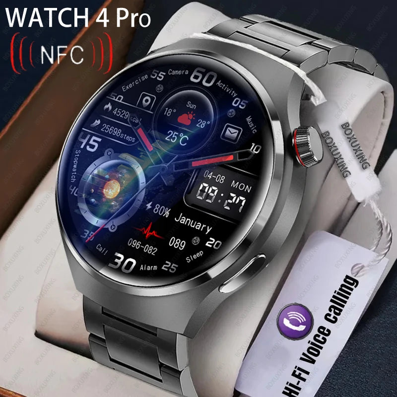 For Huawei Xiaomi NFC Smart Watches Men Watch 4 Pro AMOLED HD Screen Heart Rate Bluetooth Call IP68 Waterproof SmartWatch 2024