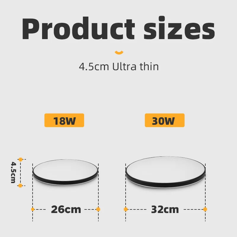 Led Ceiling Lamp Modern Ceiling Light IP65 Waterproof Round 30/18W Indoor Lighting For Bathroom Living Room Kitchen Balcony 220V