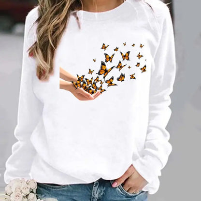 Ladies Spring Autumn Winter Hoodies Woman Female O-neck Casual Sweatshirts Pullovers Womens Butterfly Love Heart Cute Clothing