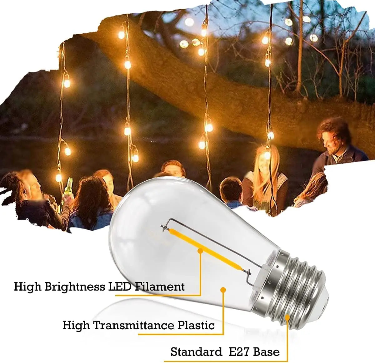 10pack S14 Filament Bulb For Solar String lights E27 E26 5V 1W PC Cover Waterproof Warm White Led Light Bulbs