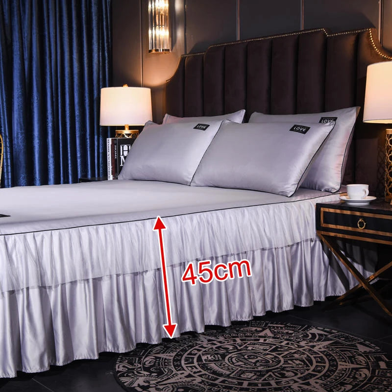 Satin Couple Double Mattress Cover  Flat Sheet Luxury Bed Sheets with Skirt  Soft  Microfiber Sheet Smooth Cool 120 150 180x200