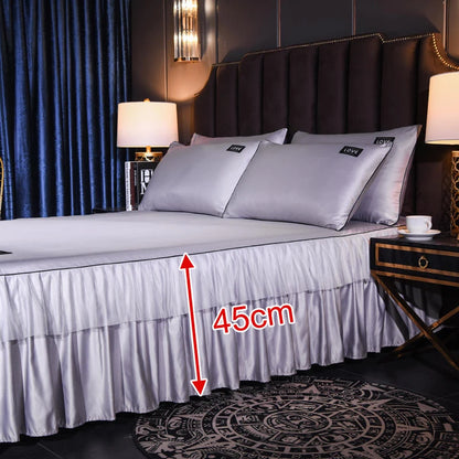 Satin Couple Double Mattress Cover  Flat Sheet Luxury Bed Sheets with Skirt  Soft  Microfiber Sheet Smooth Cool 120 150 180x200