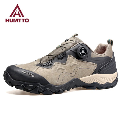 HUMTTO Leather Sneakers for Men Luxury Designer Hiking Boots Outdoor Climbing Trekking Mens Shoes Sports Safety Work Man Shoe