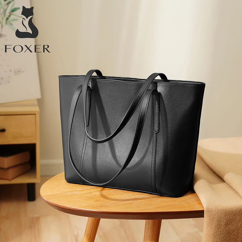 FOXER Handbags Office Bags Lady Commuter Totes Split Leather Large Capacity Top-Handbag Women's Fashion Versatile Composite Bag