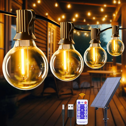 Solar String Lights Outdoor G40 Patio Lights with LED Shatterproof Bulbs,Weatherproof Hanging Lights for Backyard Bistro