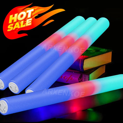 12/30 Pcs LED Foam Glow Sticks Bulk Colorful RGB Light Up Sticks Glow in The Dark Party Supplies for Wedding Birthday Rave