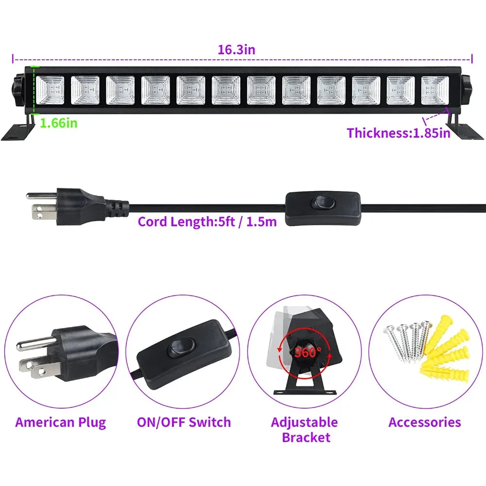 40 LED Black UV Light 40W Blacklight Bar Switch Light Up Glow in The Dark Party Supplies for Halloween Fluorescent Poster Stage