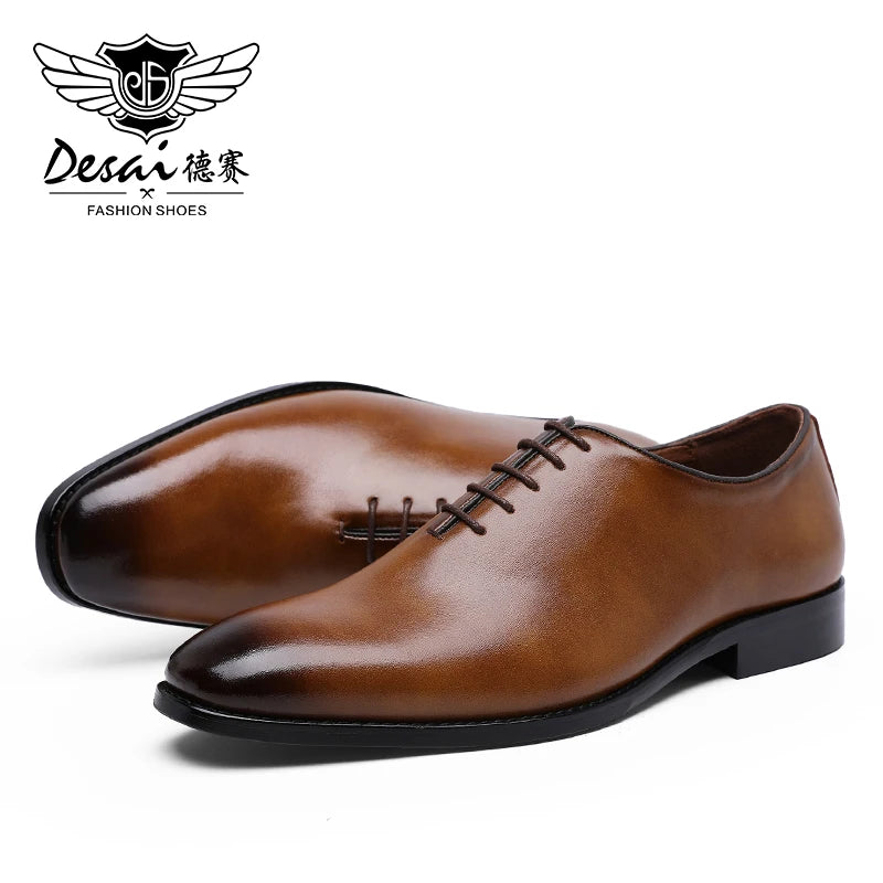 DESAI Oxford Mens Dress Shoes Formal Business Lace-up Full Grain Leather Minimalist Shoes for Men