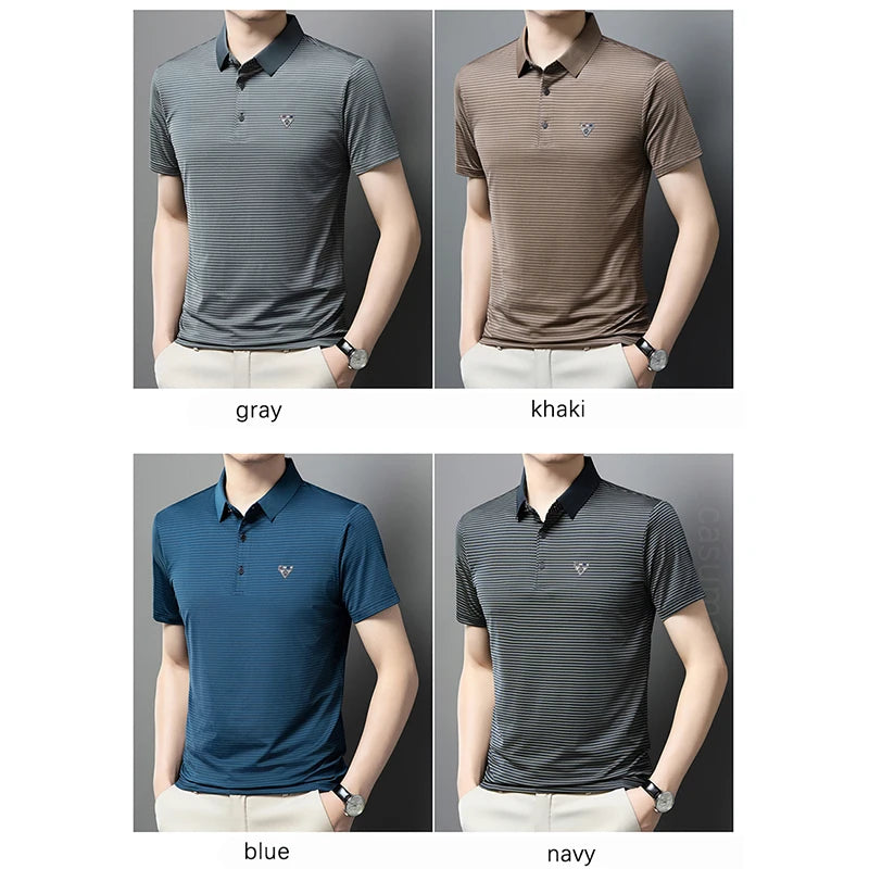 BROWON Summer Polo Shirt Luxury Brand Golf Wear 2024 Short Sleeve Striped Turn Down Collar Sport Breathable Polo T Shirt Man